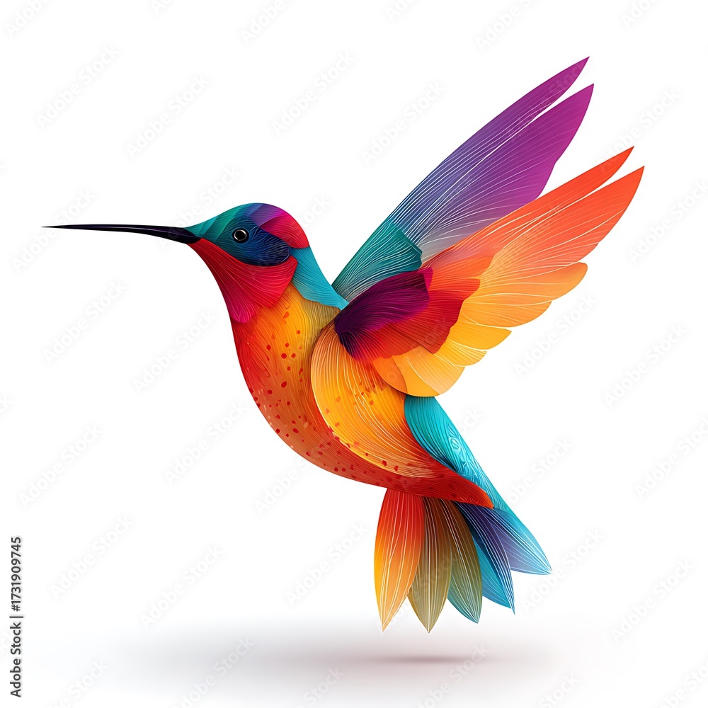 Fototapeta premium Colorful hummingbird in flight isolated on white background