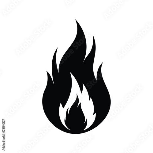 Monochromatic depiction of an abstract flame, symbolizing passion and fiery energy, flame with smoke icon silhouette vector illustration