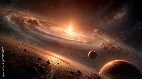 Wallpaper Mural Epic Spiral Galaxy with Planets and Cosmic Sunrise – Cinematic Deep Space 3D Render Torontodigital.ca