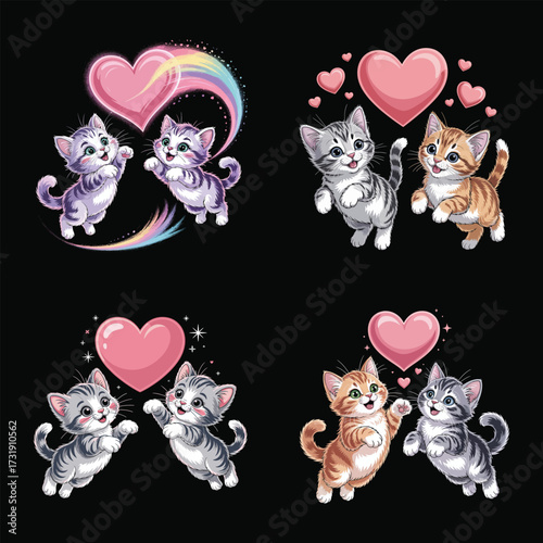 Kittens playing with hearts cats playful