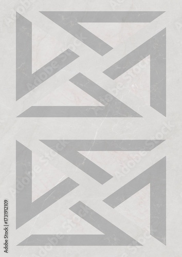 Abstract geometric pattern with interlocking shapes in gray on light background