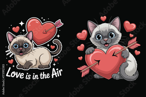 Cute cats with hearts and arrows kitten cupid