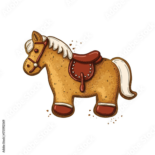 Hand drawn gingerbread horse. Vector Christmas and New Year holiday elements.