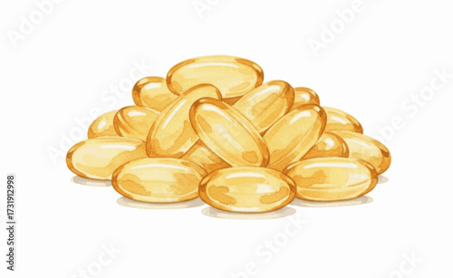 Golden Essence Fish oil capsules isolated watercolor vector illustration svg