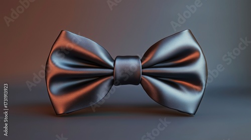 A sleek black bow tie resting on a dark surface with soft lighting highlighting its smooth texture and elegant design