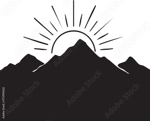 Silhouette of a Mountain peaks at sunrise