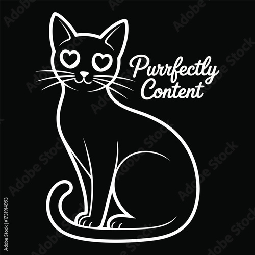 White cat with heart eyes and text feline animal