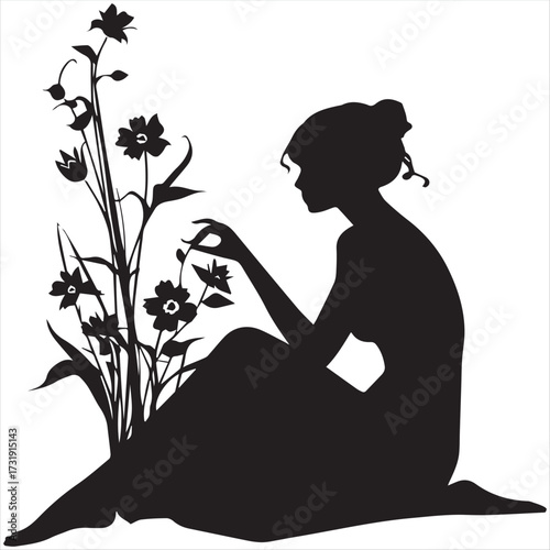 Beautifull woman silhouette with flowers