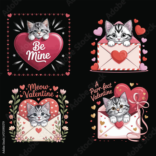 Kitten hearts and envelopes valentine