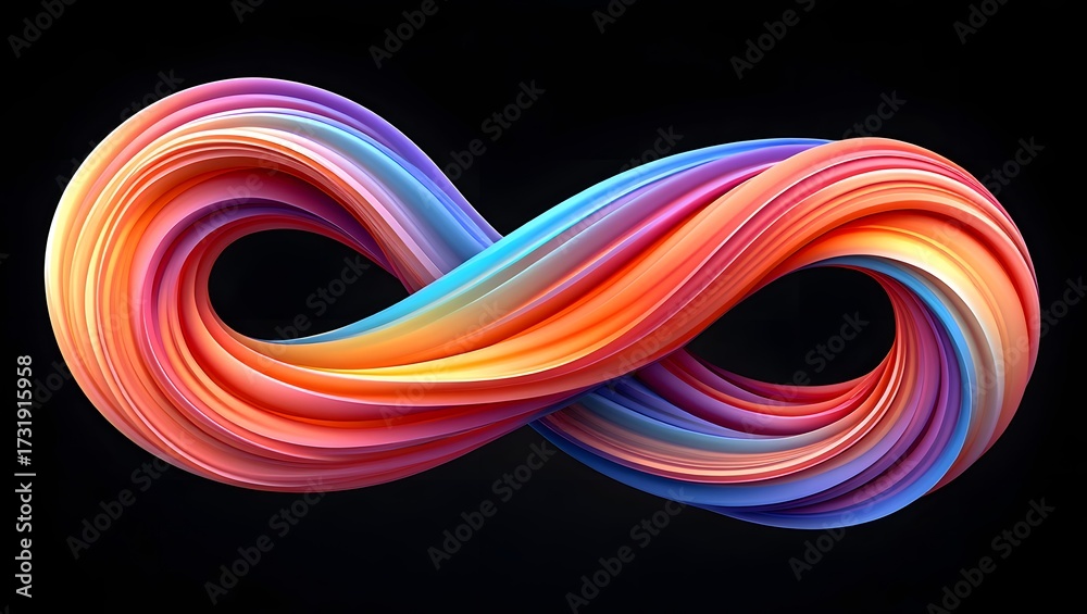 Fototapeta premium Colorful infinity symbol on black background is a modern abstract art piece design