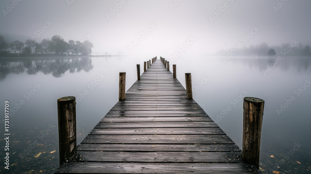 Obraz premium Misty Morning Lakeside Serenity