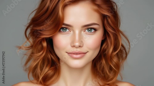 Professional Beauty Portrait Video - Natural Redhead Model with Glowing Skin and Flowing Hair for Cosmetic Marketing and Beauty Industry