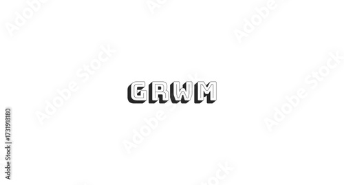 GRWM abbreviation bold line popular internet slang word. Get ready with me lingo. Influencer beauty, fashion routine. Black-and-white outline typography with shadow effect. Bungee Shade font used