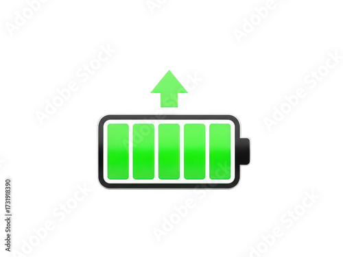 Battery charging icon showing full power with upward arrow symbol