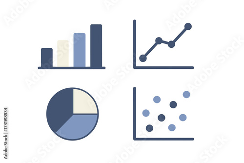Business data visualization charts and graphs for analytics, financial reporting, market analysis, and statistical representation