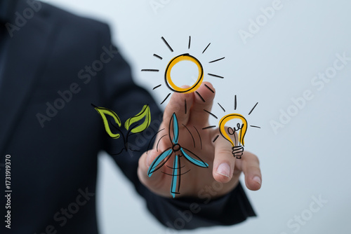 Hand engaging with symbols ...