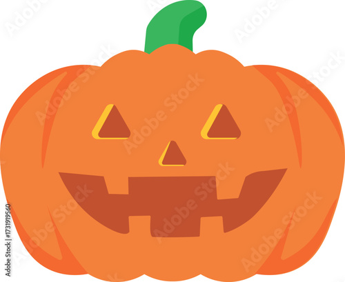Cute Jack-o'-lantern cartoon vector illustration. Happy Halloween pumpkin with a smile, isolated on a white background