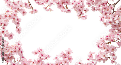 Beautiful frame of blooming cherry blossoms on transparent background