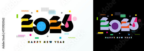 2026 New Year logo design set with sport numbers and memphis style elements. Creative design for Happy New Year greeting card or calendar cover. Vector illustration