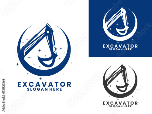 hydraulic excavator logo design vector template. Heavy equipment company logo icon