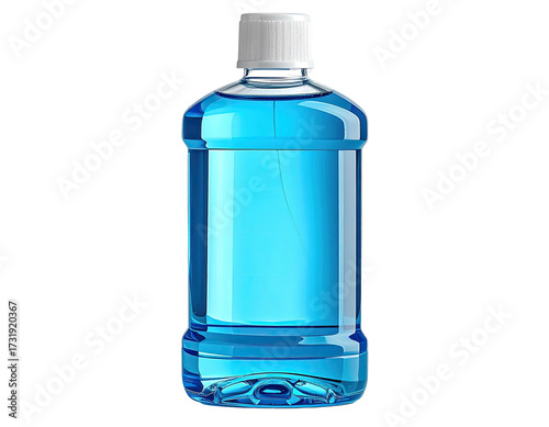 Blue liquid in a plastic bottle with white cap