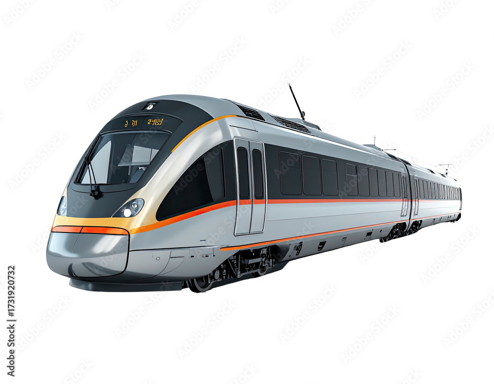 Naklejka premium Sleek, modern high-speed passenger train isolated on a black background