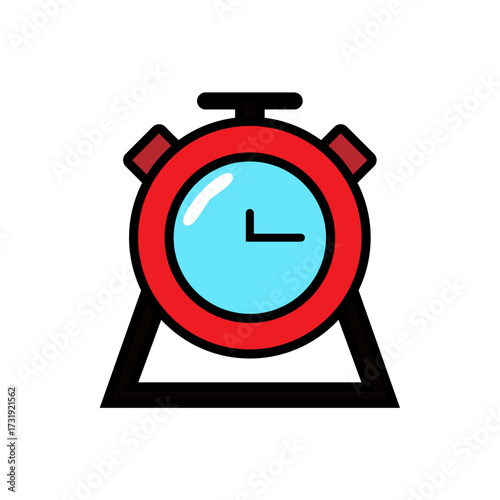 A classic red alarm clock vector icon illustration for morning time and deadlines
