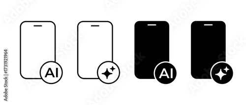 Smartphone with AI Icon Set. Artificial Intelligence technology symbols for mobile apps. Vector Illustration