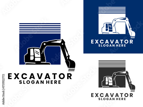 excavator with square design vector template. Modern Excavator company logo