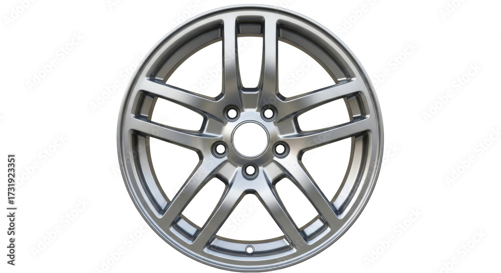 Obraz premium Isolated aluminum alloy car wheel with five spokes for safe automobile transport