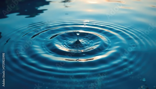 Circular ripples expanding from center, concentric rings on water, close-up, pond, photography