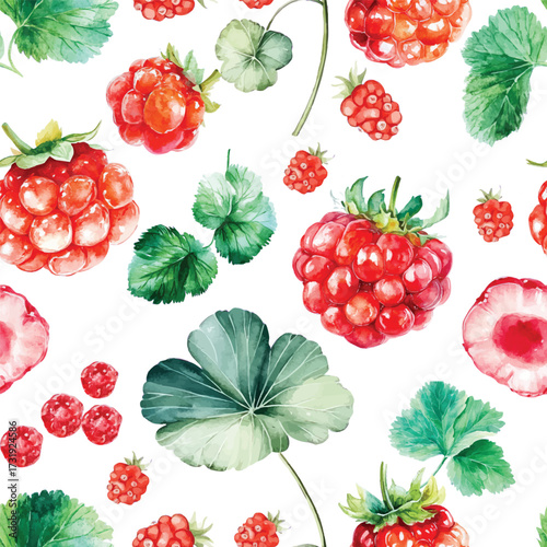 watercolor raspberries and blackberries berry Seamless pattern on white background red berries with leaves for fabric design, rustic kitchen textiles, packaging and botanical print projects