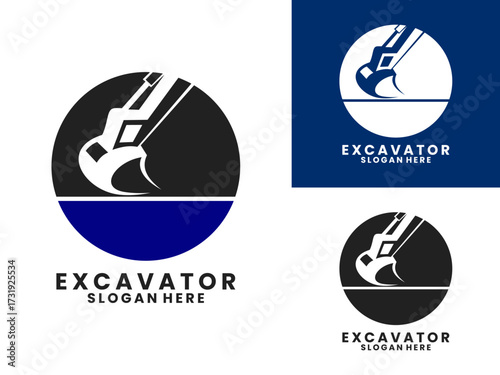 excavator with circle logo vector template, excavator company logo design vector icon