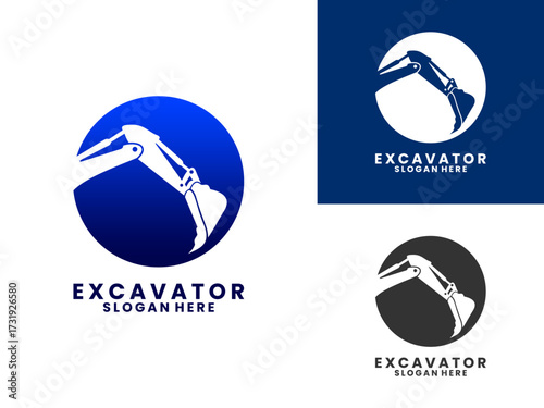 hydraulic excavator with simple circle logo design vector template