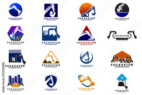 set of excavator logo design vector template. Heavy vehicle logo design icon. Excavator Vehicle constructions logo collections