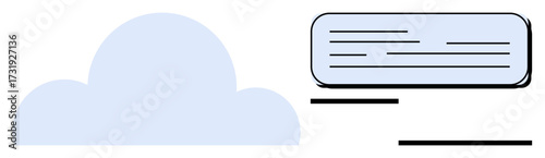 Blue cloud shape with text message box and minimal lines representing data and communication. Ideal for cloud computing, digital communication, messaging, online storage, technology, web services