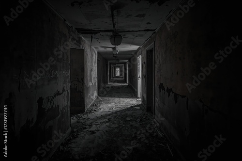 Wallpaper Mural Shadowy hallway in a deserted building, eerie and empty passageway. Torontodigital.ca