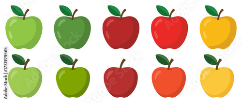 red green yellow apple fruit icon set