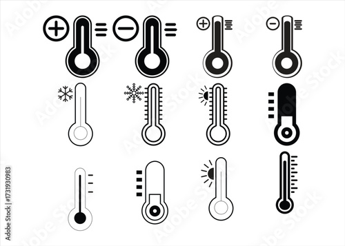 Thermometer Icons Set for Temperature, Weather and Climate Symbols