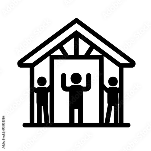 Teamwork icon for building a house on a transparent background