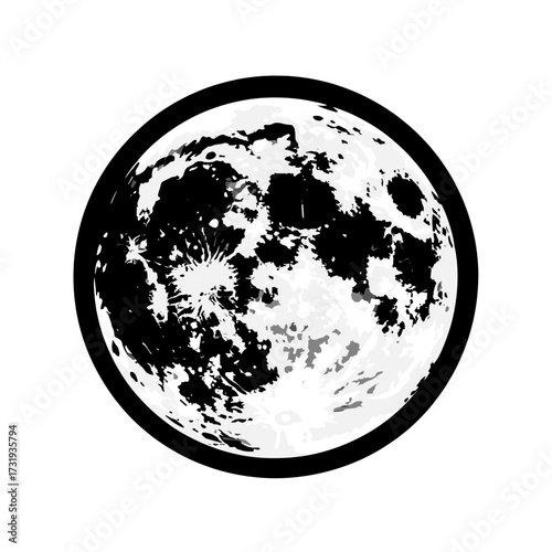 Full moon icon with detailed craters in a minimalist style on a transparent background