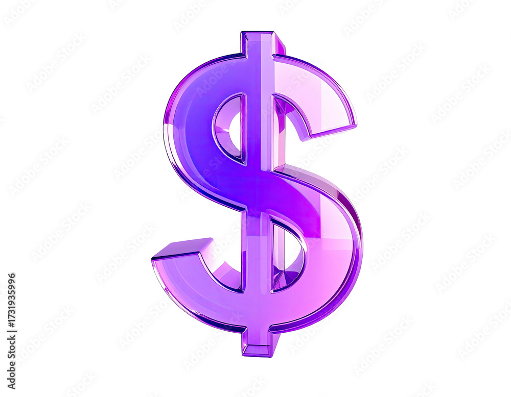 Fototapeta premium 3D rendered, vibrant purple-pink dollar sign, glossy and reflective
