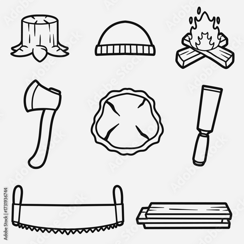 set of woodcutter with outline style good for icon, symbol, element design, coloring book, etc
