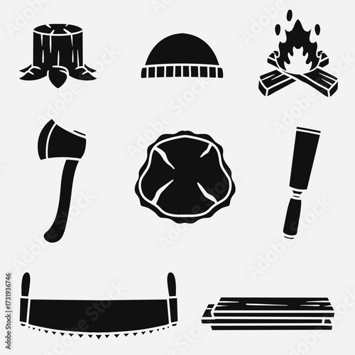 set of woodcutter good for icon, symbol, element design, silhouette design, etc