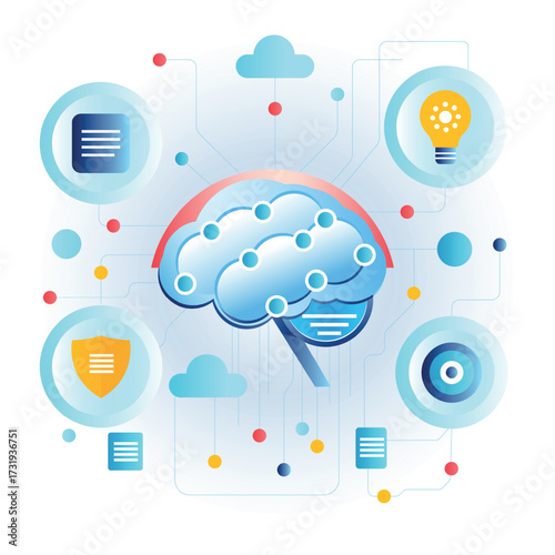 brain AI Tools Technology Vector Icons Set Flat Style