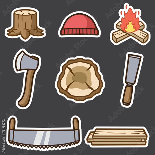 set of woodcutter good for sticker, badge, element design, print design, etc