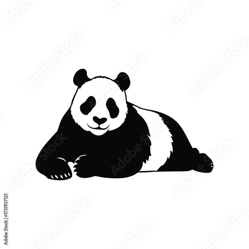 Monochrome Panda Illustration Featuring a Lying Down Giant Panda Bear Silhouette, panda lying down silhouette vector illustration