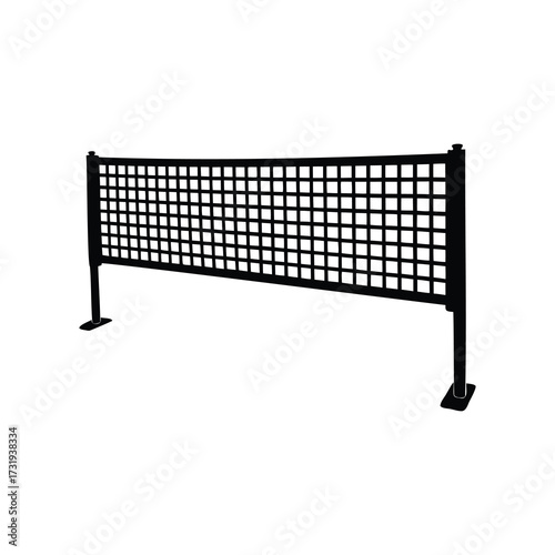 Black and white vector illustration of a volleyball net on white background, pickleball net silhouette vector illustration