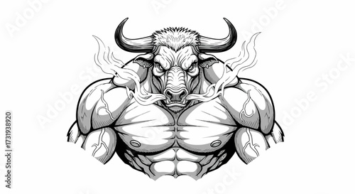 Vector Illustration muscular angry bull man with horns and smoke vector