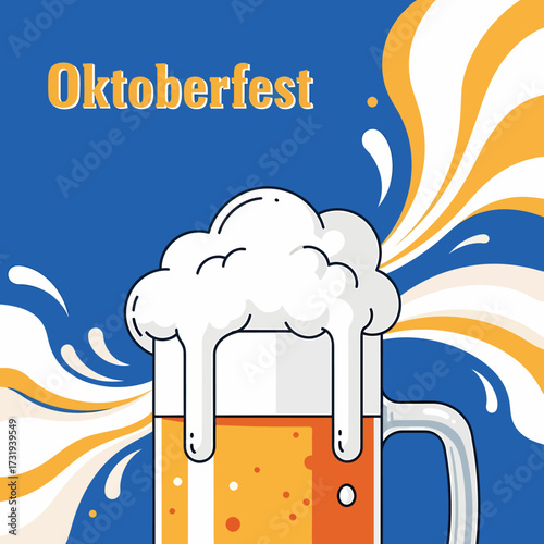 Flat vector oktoberfest beer mug with foam and splash design
